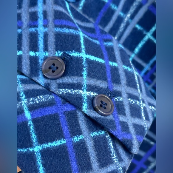 Isaac Mizrahi Live Soft Jersey Blue Plaid Geometric Design Blazer Small - Picture 4 of 9